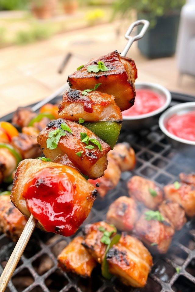 grilled pork skewers meal
