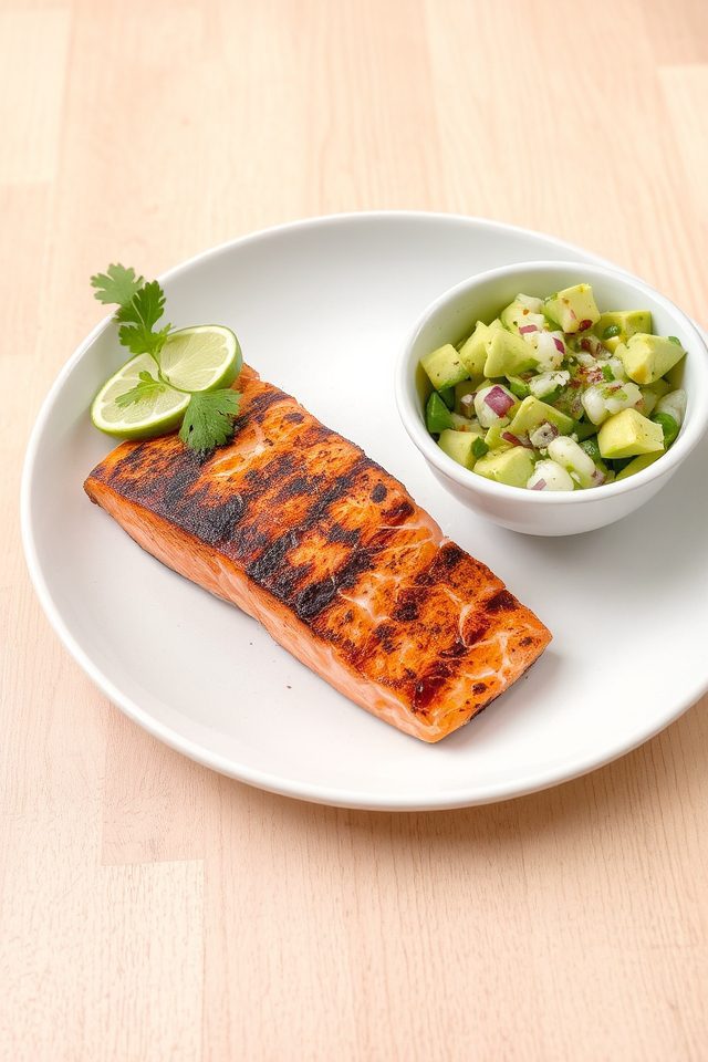 grilled salmon avocado dish