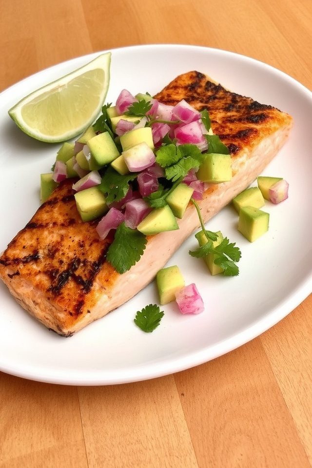 grilled salmon avocado dish