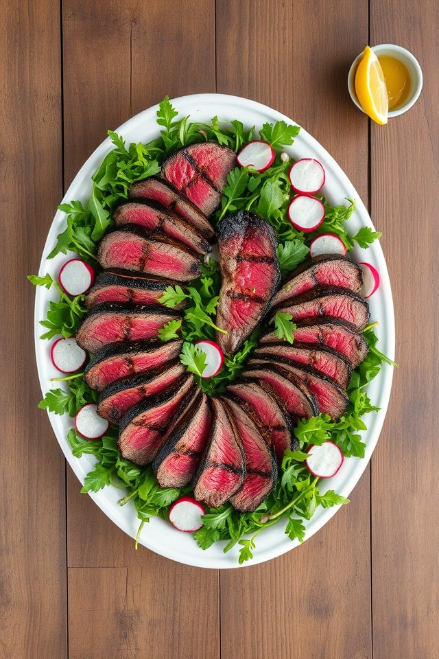 grilled steak arugula radish