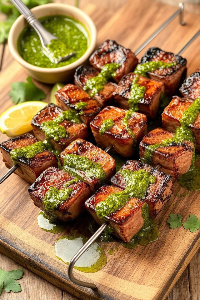 grilled steak chimichurri skewers