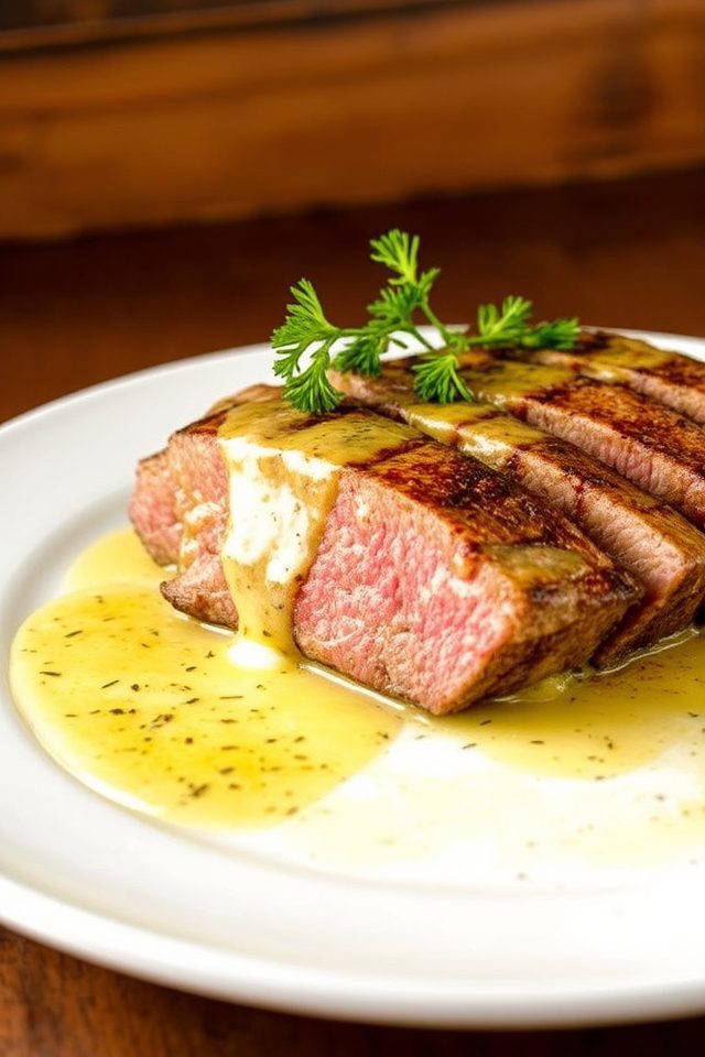 grilled steak with garlic