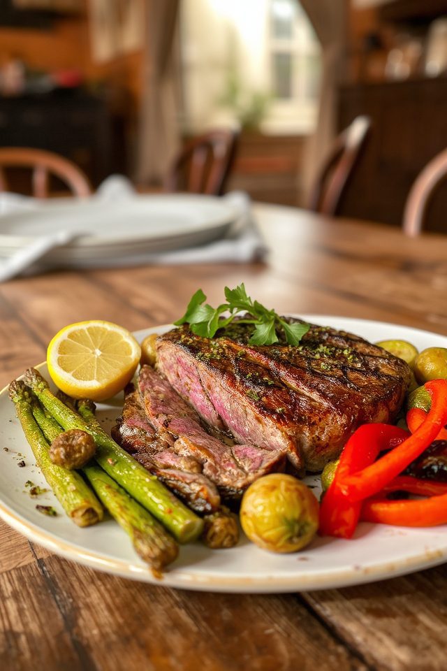 grilled steak with vegetables