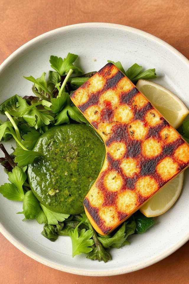 grilled tofu chimichurri dish