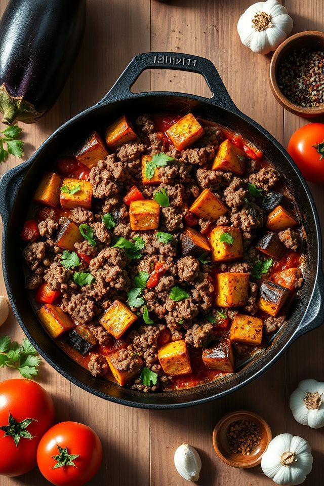 ground beef eggplant skillet