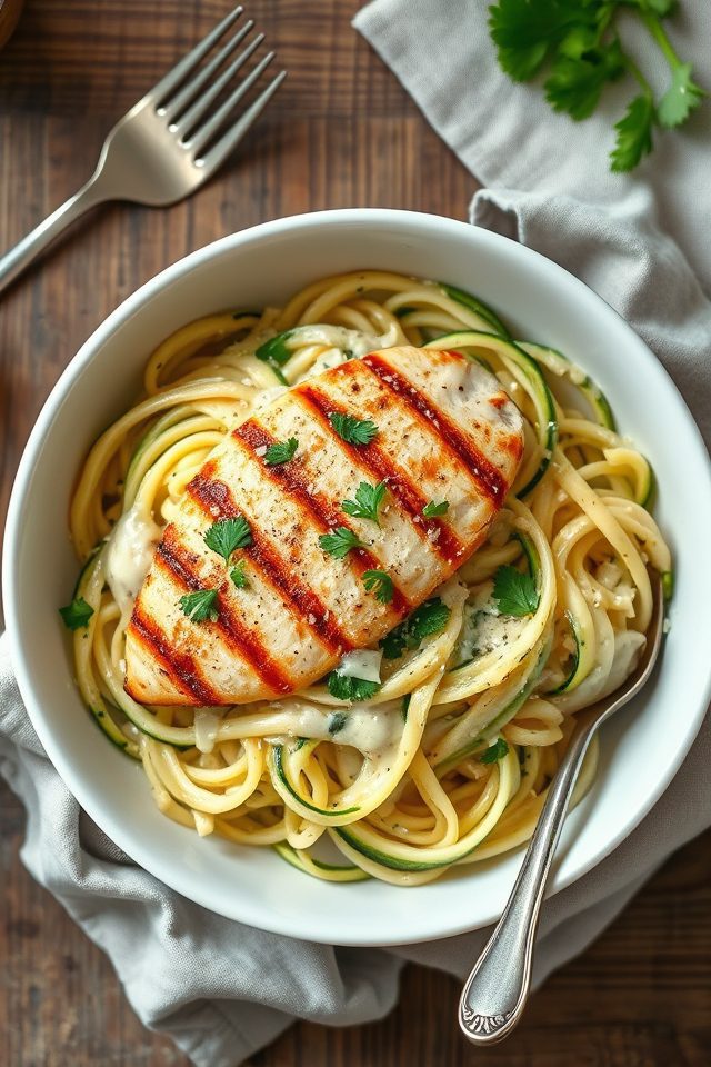 healthy chicken zoodle alfredo