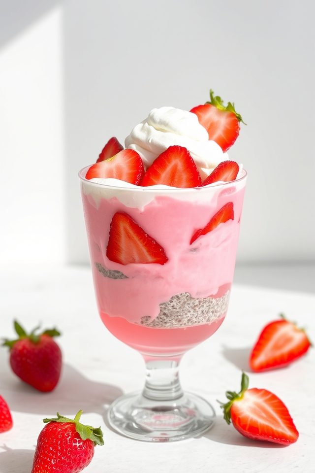 healthy pink strawberry parfait