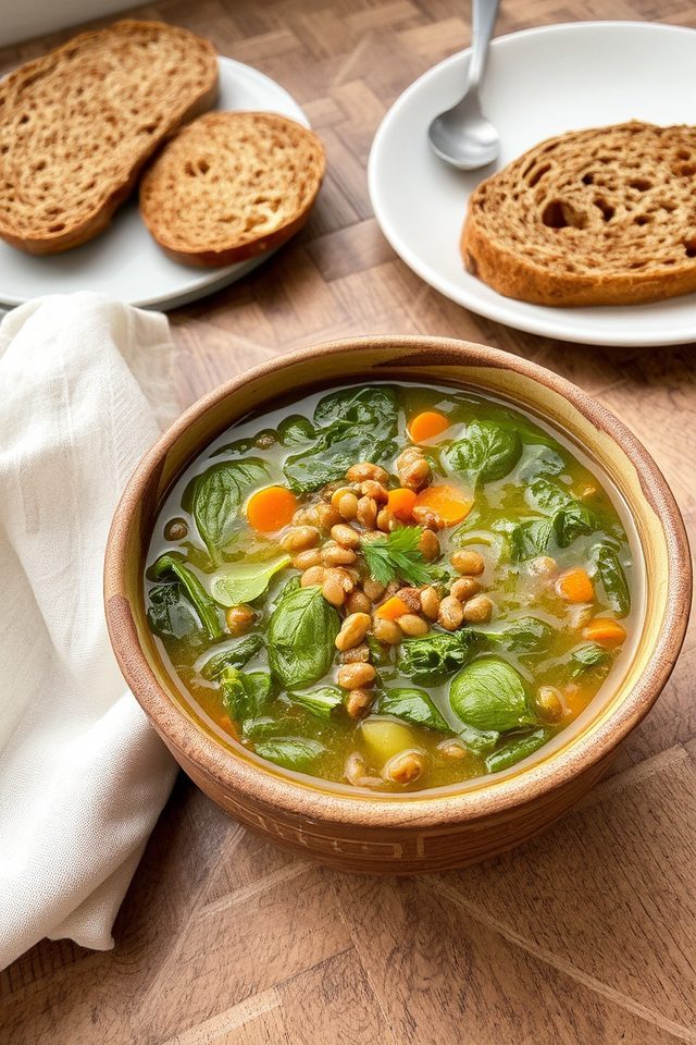 hearty lentil spinach soup