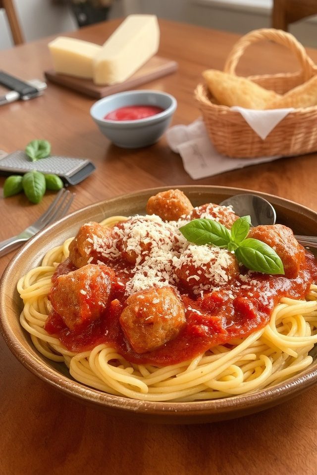 homemade meatballs marinara spaghetti