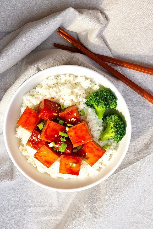 honey garlic tofu rice