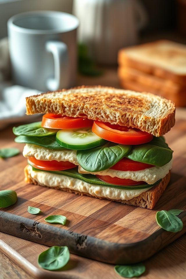 hummus veggie breakfast sandwich