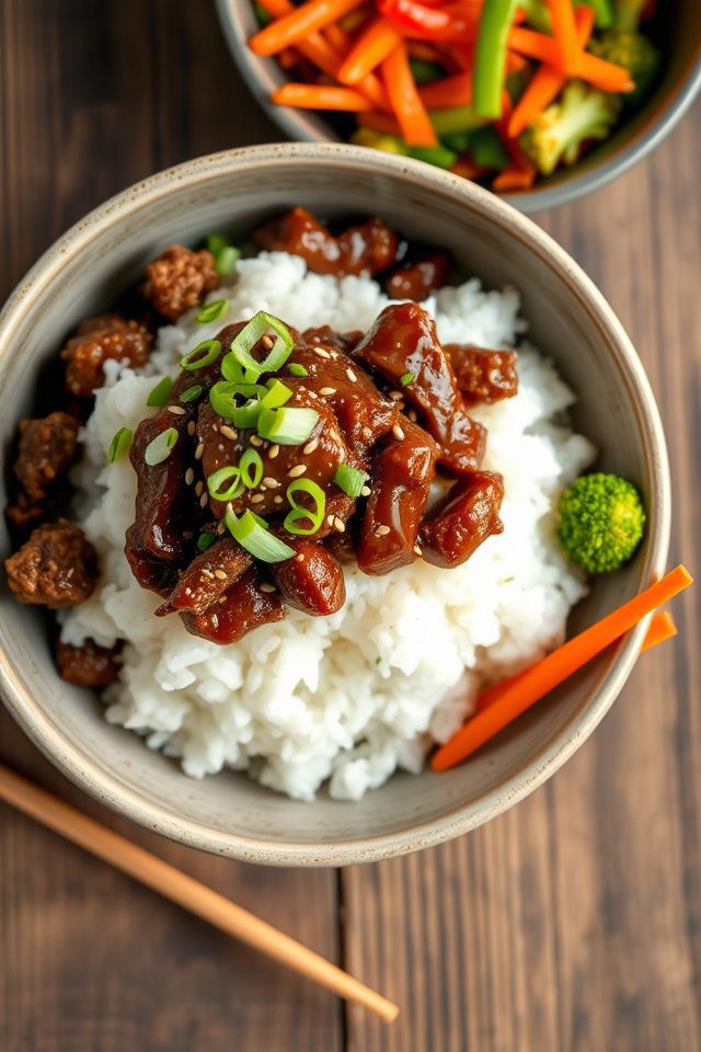 korean inspired beef rice bowls