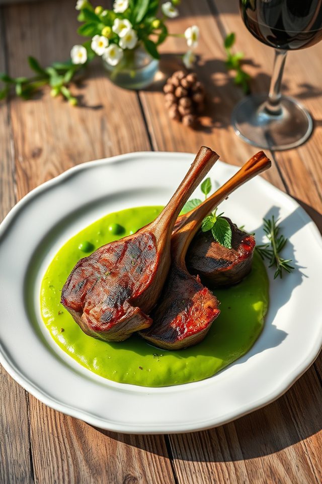 lamb chops pea pur e