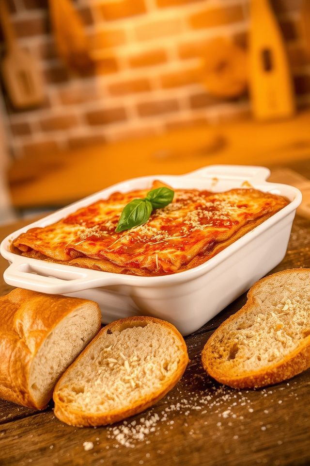 lasagna with garlic bread