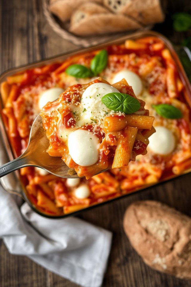 layered cheesy pasta bake