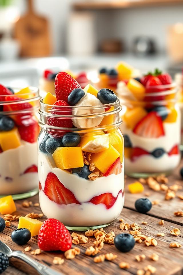 layered fruit yogurt jars