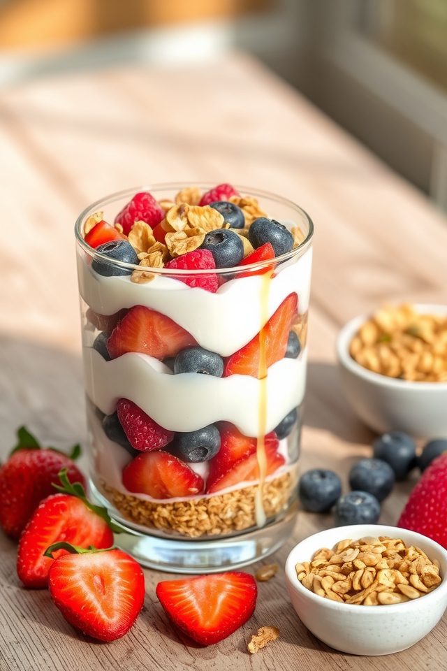 layered yogurt fruit granola