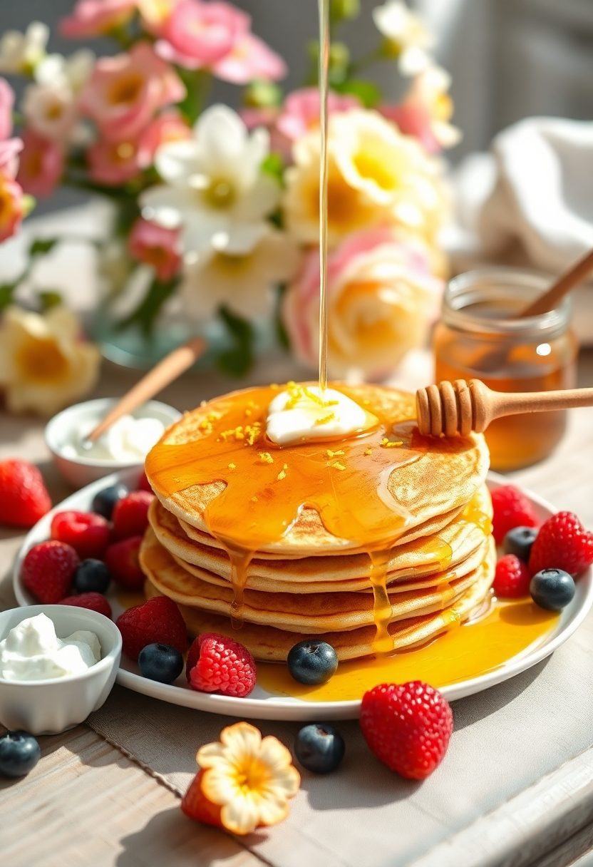 lemon infused honey ricotta pancakes