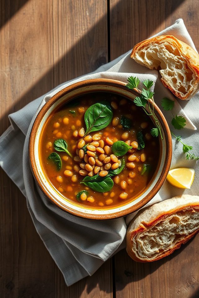 lentil spinach hearty soup