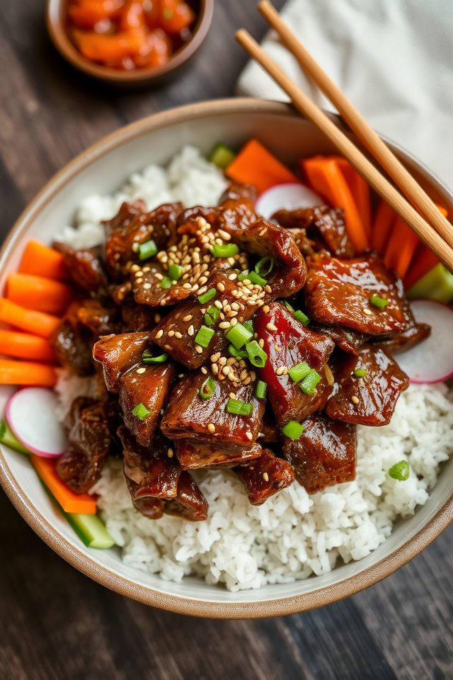 marinated beef rice bowl