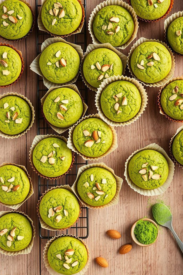 matcha almond flavored muffins