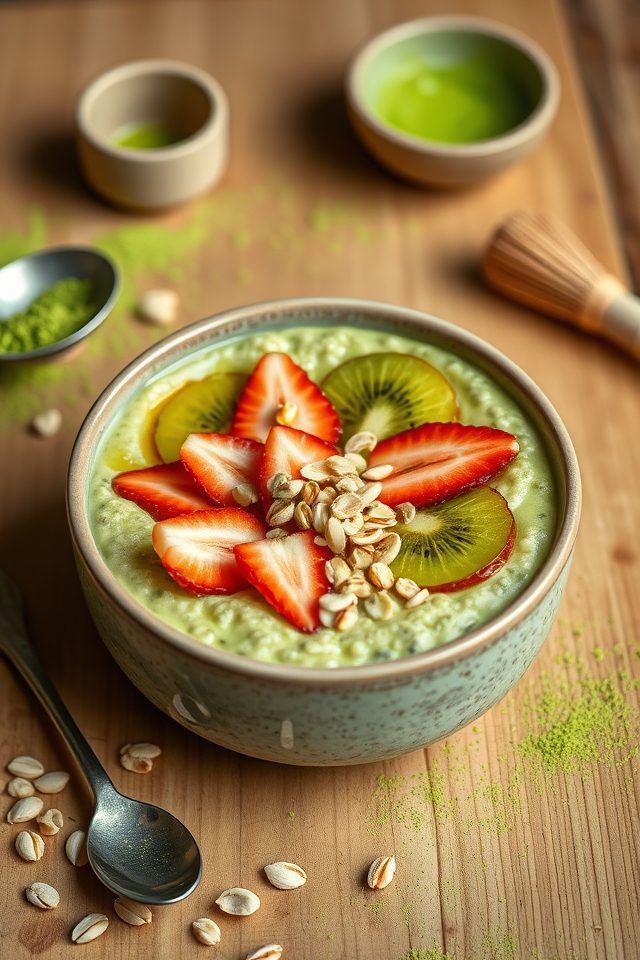 matcha infused oatmeal breakfast