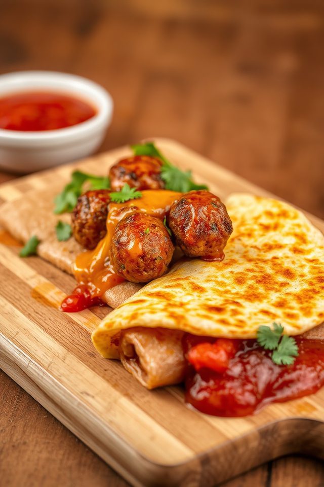 meatball filled cheesy tortillas