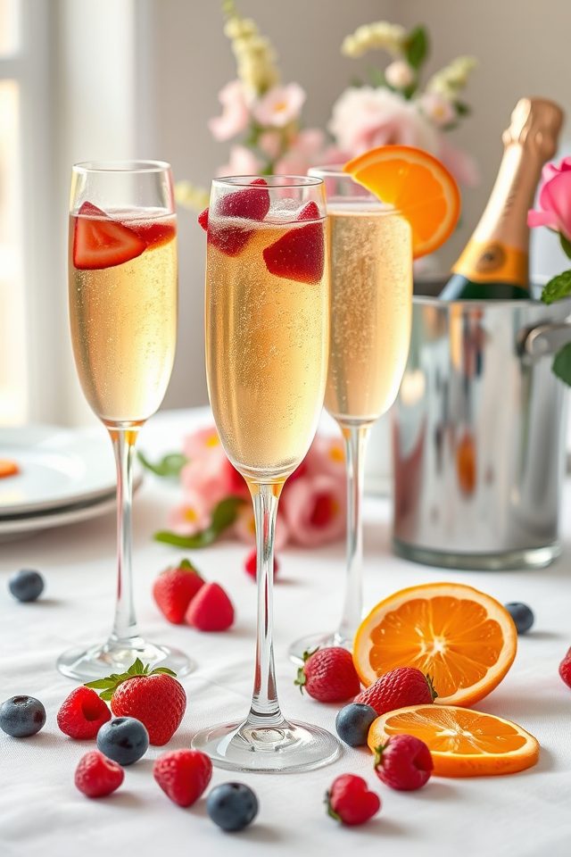 mimosas garnished with fruit