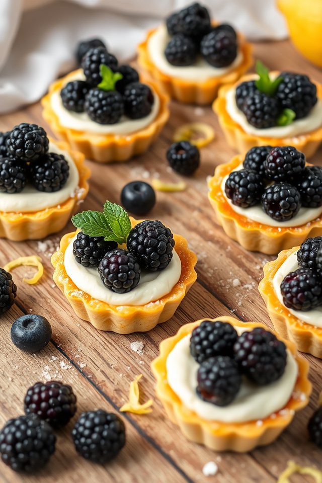 mini blackberry cream tarts