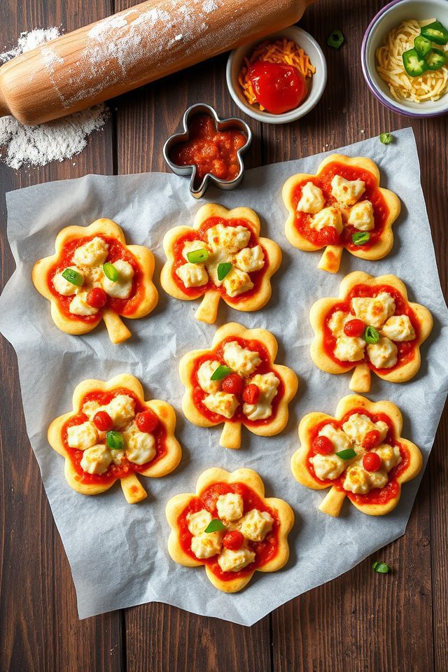 mini shamrock shaped pizzas