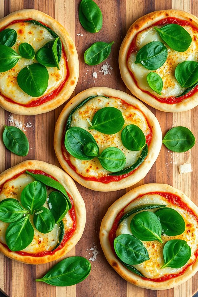 mini spinach pita pizzas