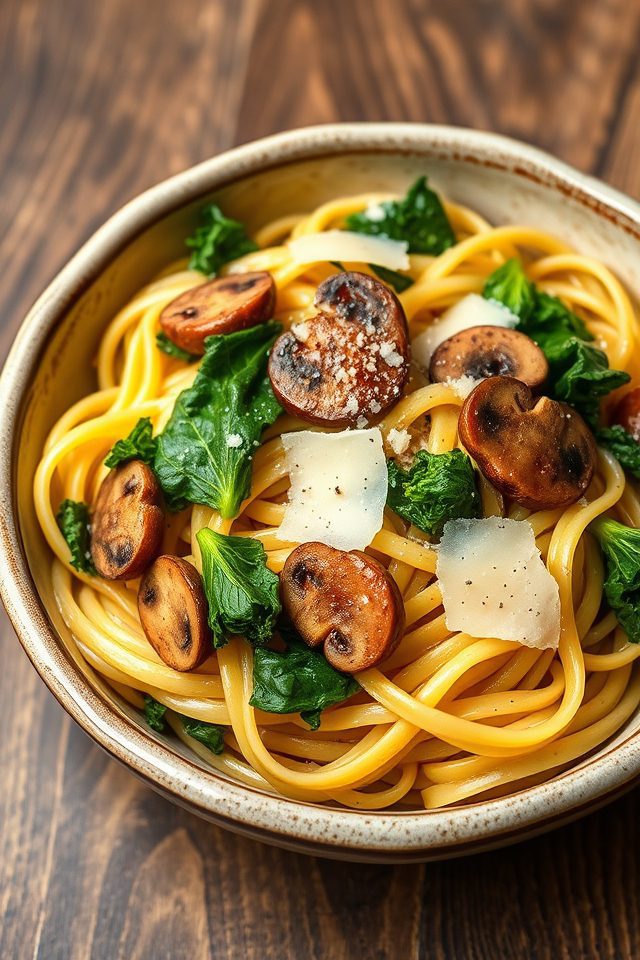 mushroom kale garlic pasta