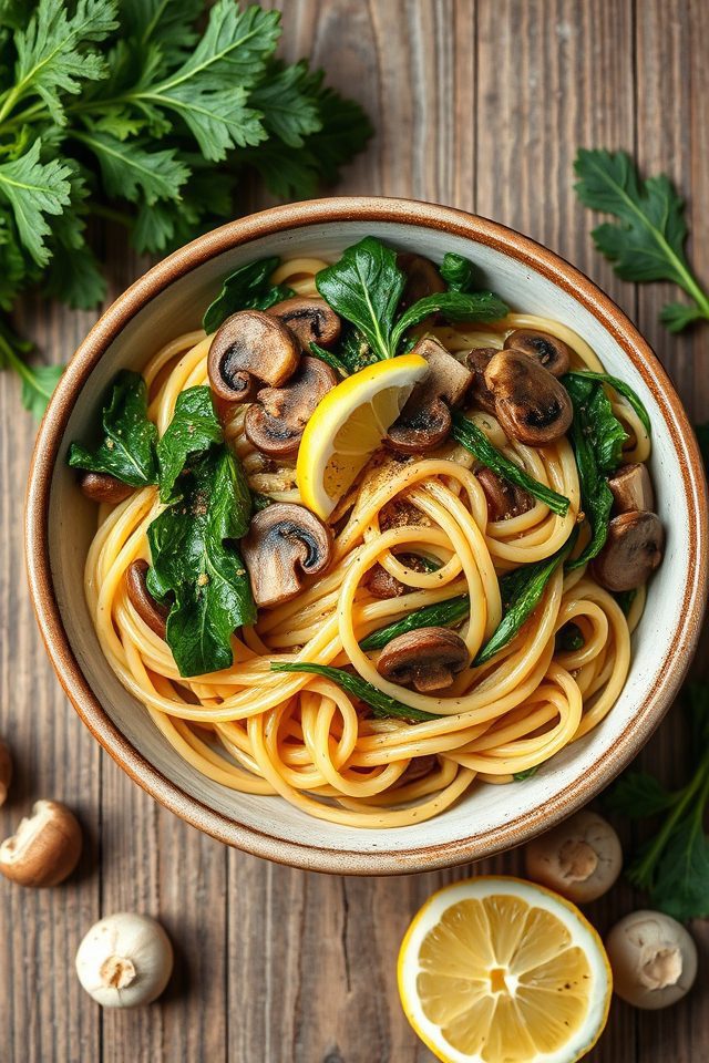 mushroom kale pasta dish