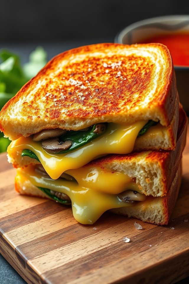 mushroom spinach cheesy sandwich