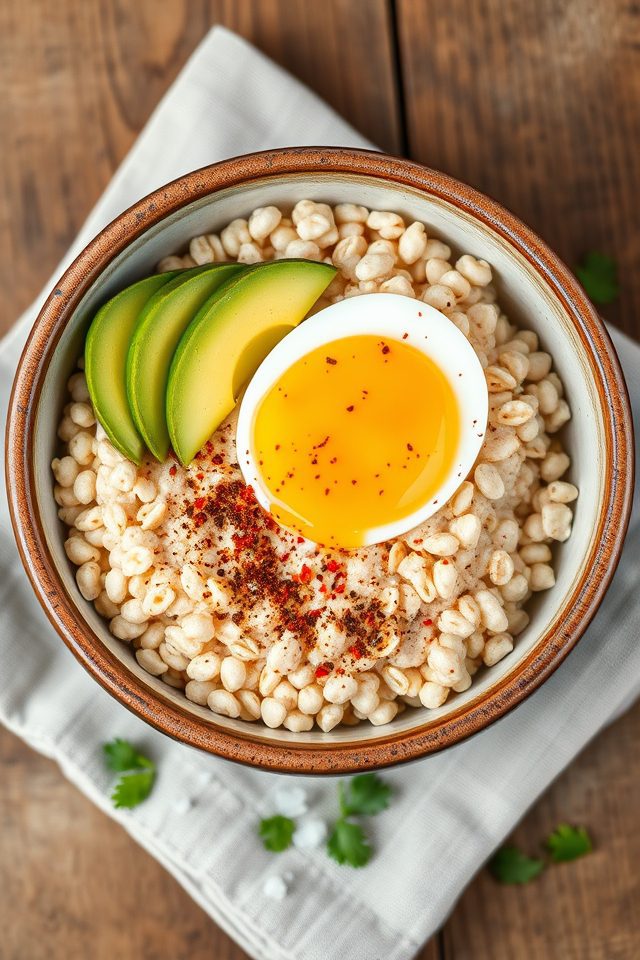 oatmeal topped with egg avocado