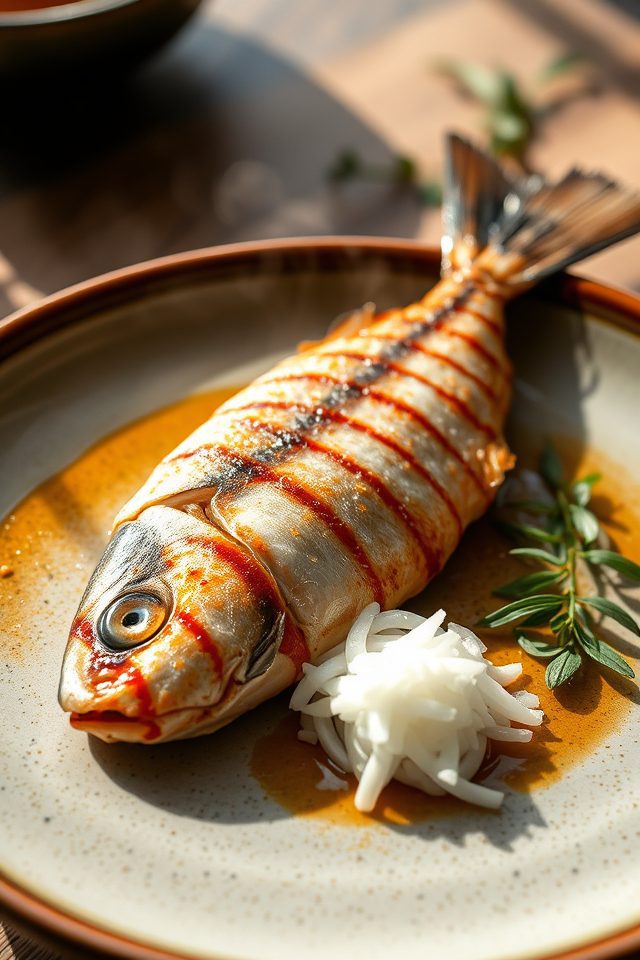 outdoor cooked seafood entree