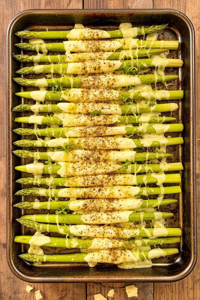 oven roasted cheesy asparagus spears