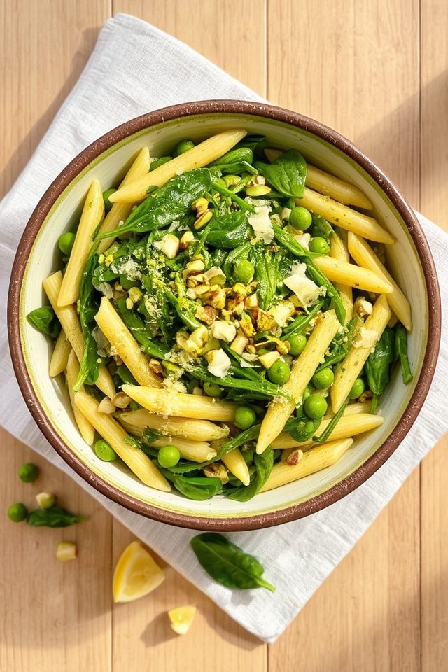 pasta greens pistachios lemon