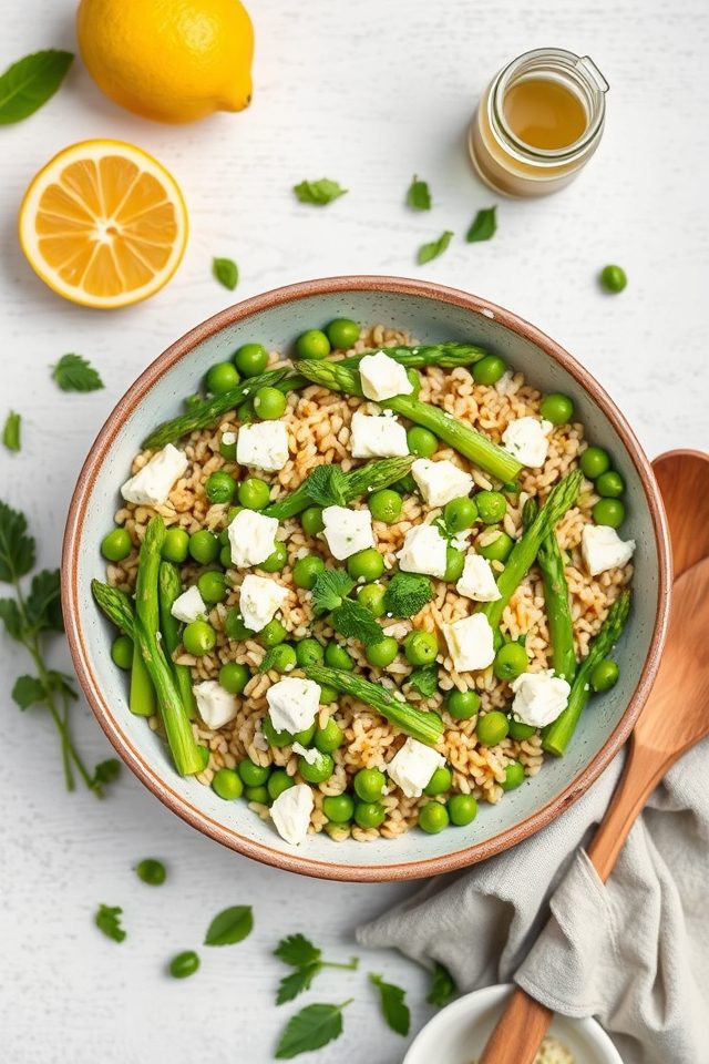 pea asparagus farro salad