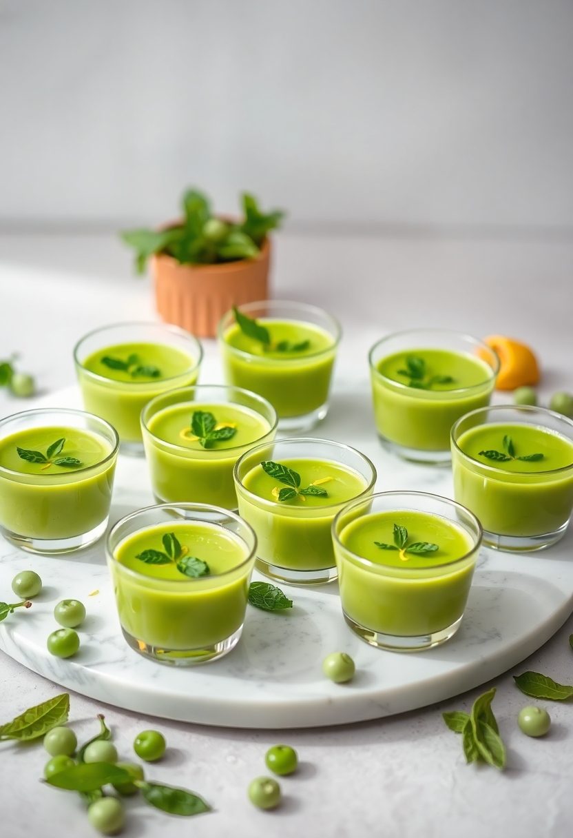 pea mint soup shots