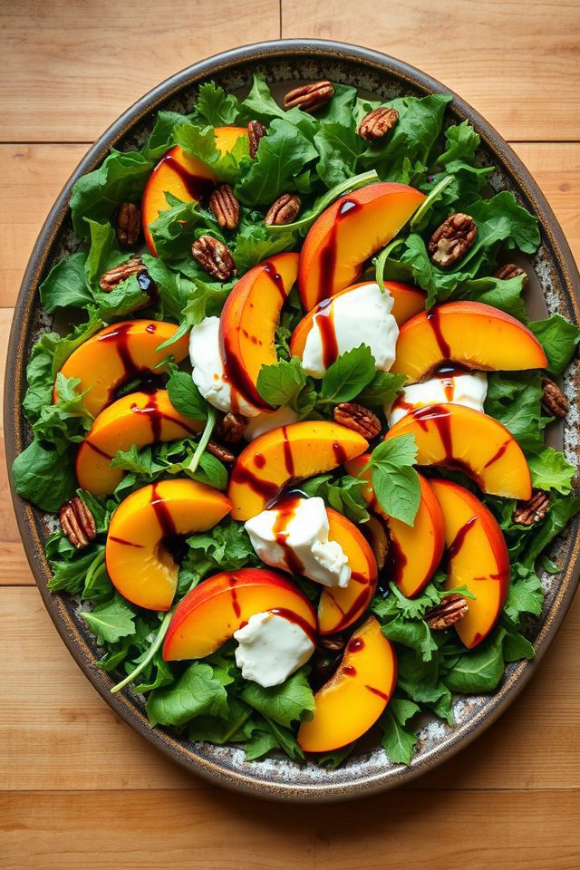 peach burrata arugula salad