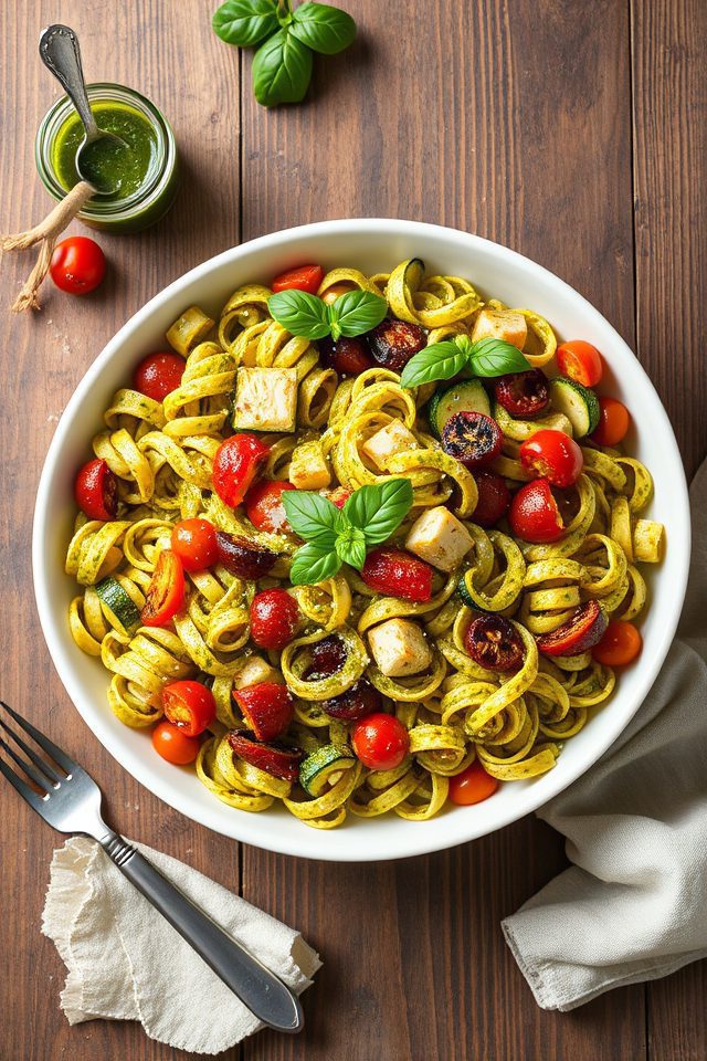 pesto roasted vegetable pasta
