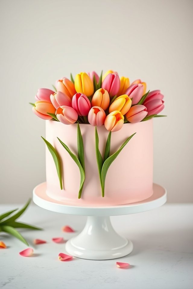 piped tulip bouquet cake