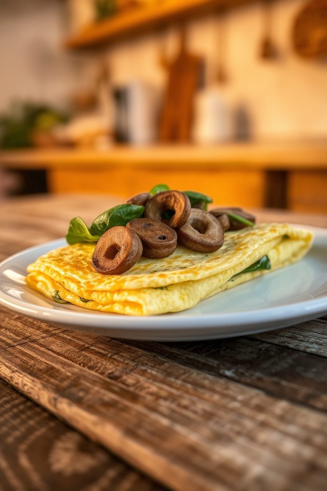 quick mushroom spinach omelette