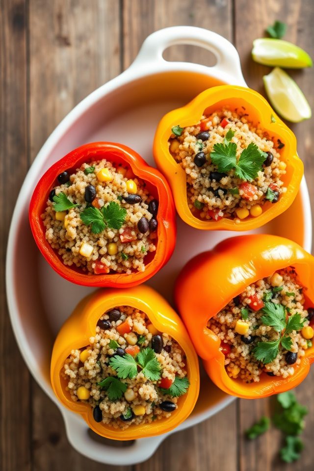 quinoa filled colorful bell peppers