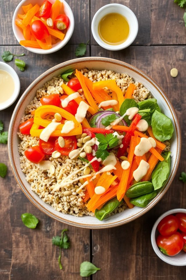 quinoa veggies lemon tahini bowl