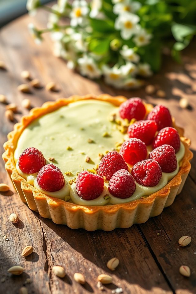 raspberry pistachio dessert tart