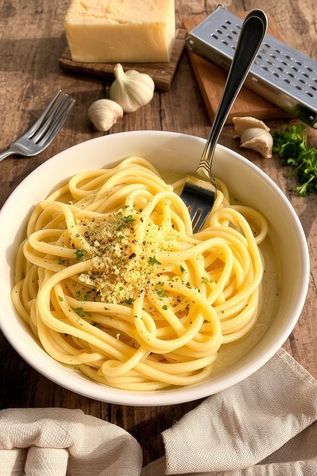 rich creamy garlic fettuccine