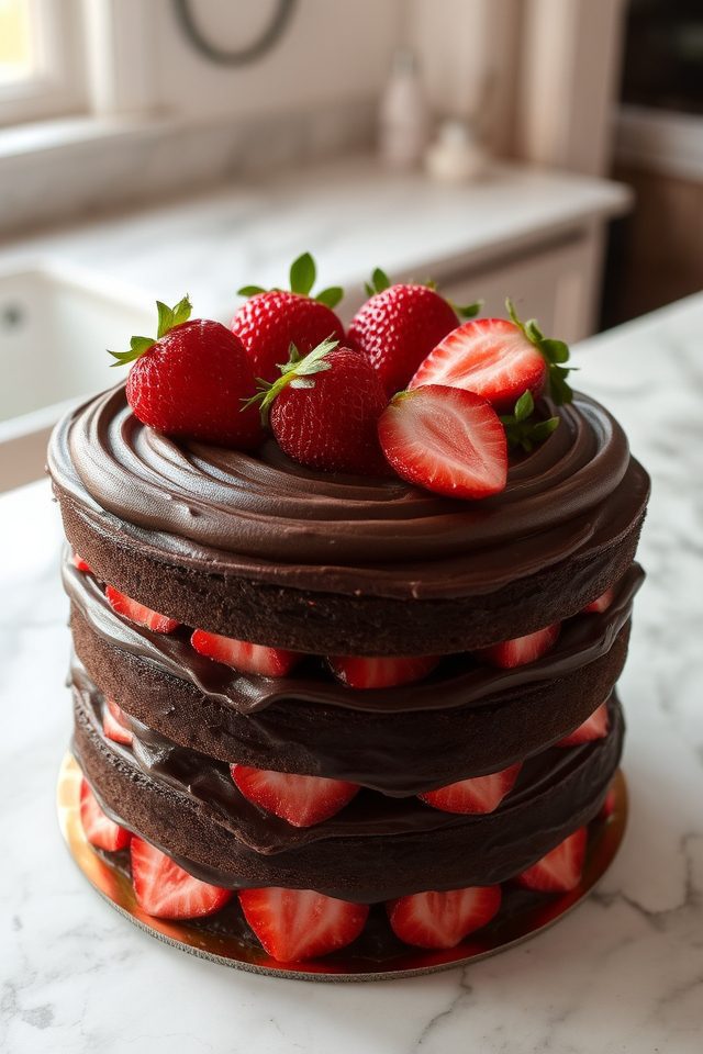 rich strawberry chocolate cake