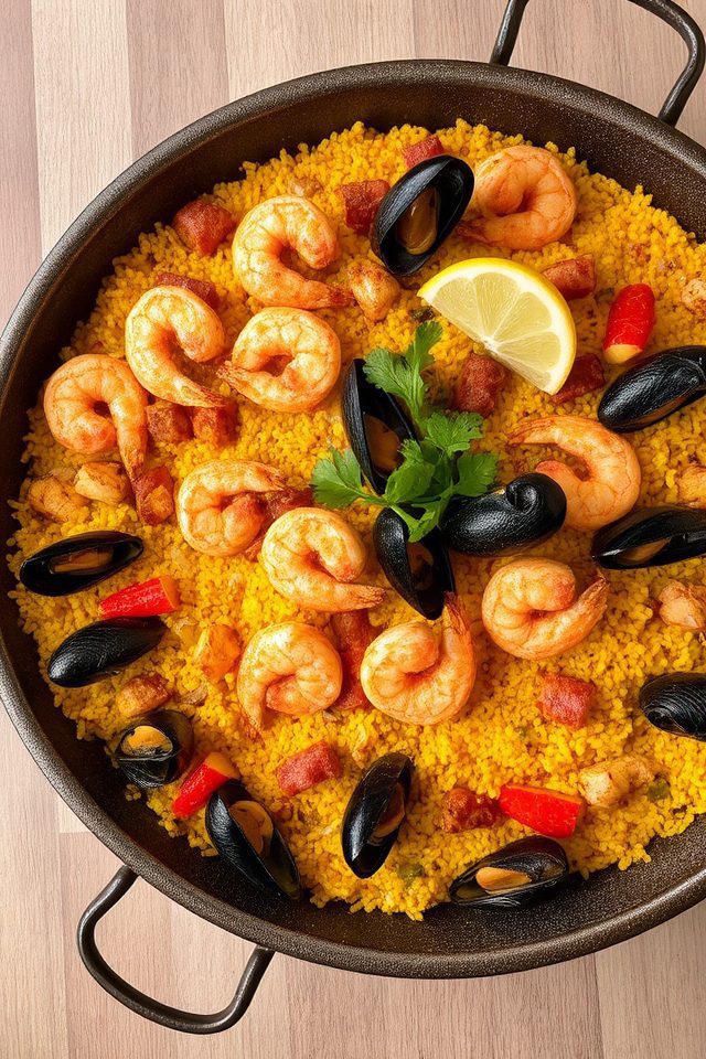 saffron infused seafood paella